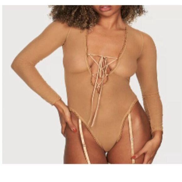 Brand New Fredericks of Hollywoods Front Laced Late Bodysuit One Piece Small - Picture 1 of 6